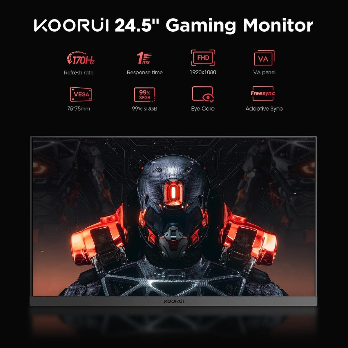 KOORUI 25E3A 24.5-Inch FHD VA Gaming Monitor – 170Hz Refresh Rate, 1ms Response Time, FreeSync &amp; G-Sync Compatible, 99% sRGB, HDMI &amp; DisplayPort | 25E3A