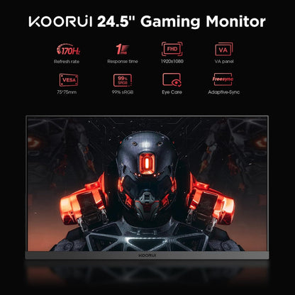 KOORUI 25E3A 24.5-Inch FHD VA Gaming Monitor – 170Hz Refresh Rate, 1ms Response Time, FreeSync &amp; G-Sync Compatible, 99% sRGB, HDMI &amp; DisplayPort | 25E3A