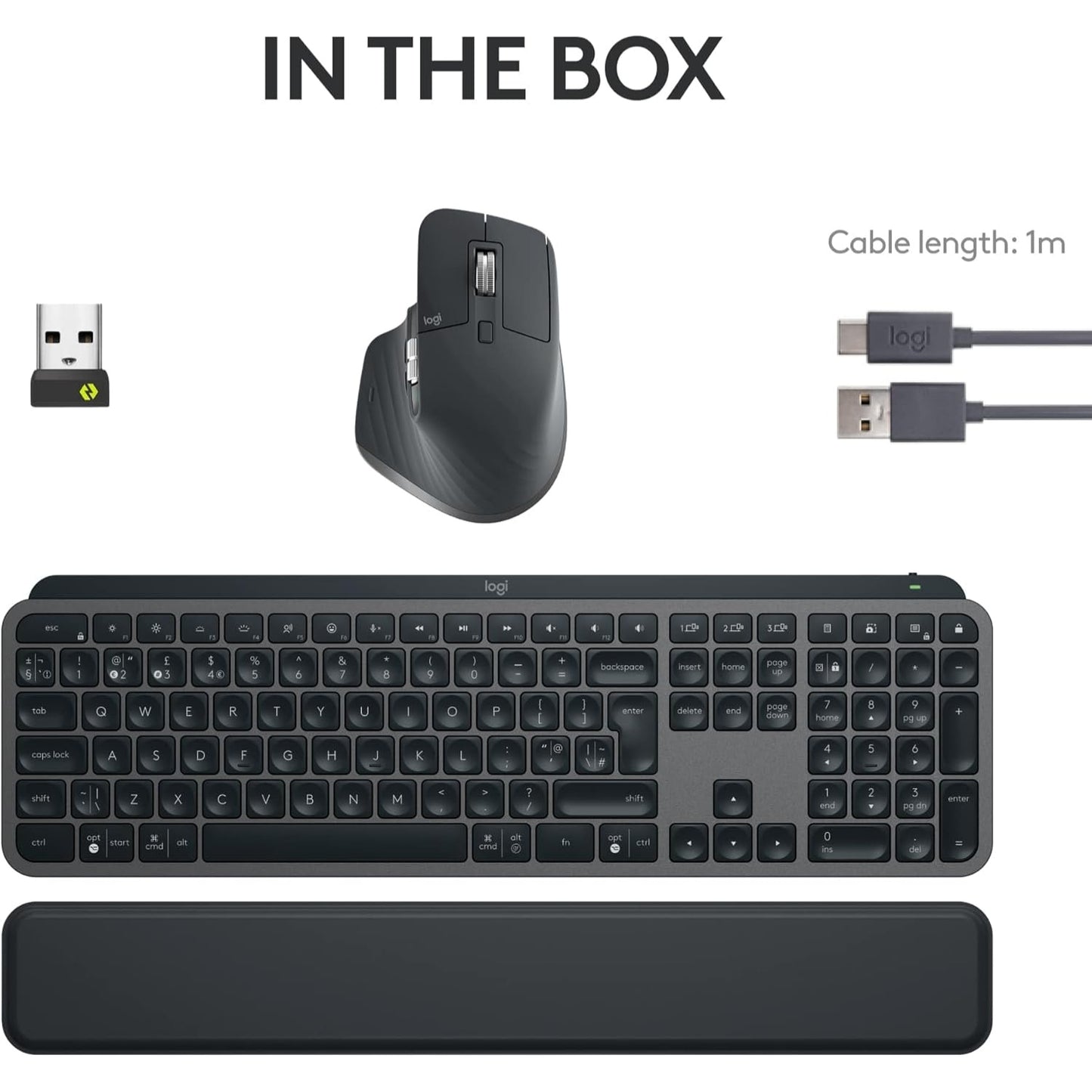 Logitech MX Keys S Combo Performance Wireless Keyboard and Mouse with Palm Rest, Customizable Illumination, Fast Scrolling, Bluetooth, USB C, for Windows, Linux, Chrome, Mac - Graphite (English/Arabic)