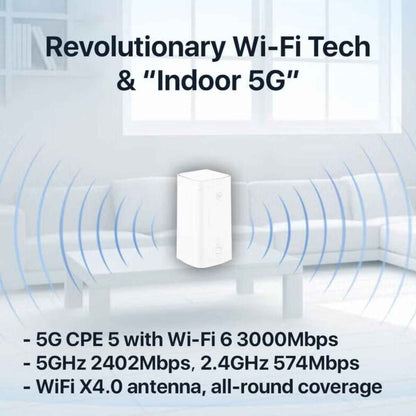 Huawei CPE 5G Router, Dual-Band Wi-Fi Antenna, Balong 5000 Chipset, 2.4 GHz & 5 GHz Wireless Frequency Band , DBDC, 1167 Mbps Wireless Transmission Rate, White | H155-381
