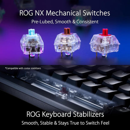 Asus ROG Azoth 75 DIY Custom RGB Gaming Keyboard – Black & White, 75%, OLED Display, Tri-Mode Connection, Hot-Swappable, ROG NX Switches