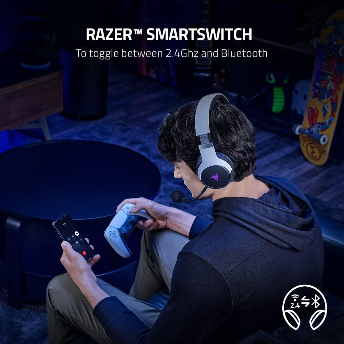 Razer Kaira Pro for PlayStation Dual Wireless Headset White/Black RZ04-04030100-R3M1, For PS5, With Haptics, 50mm Drivers Diameter, 20 Hz – 20 kHz Frequency Response, 108 dB Sensitivity,