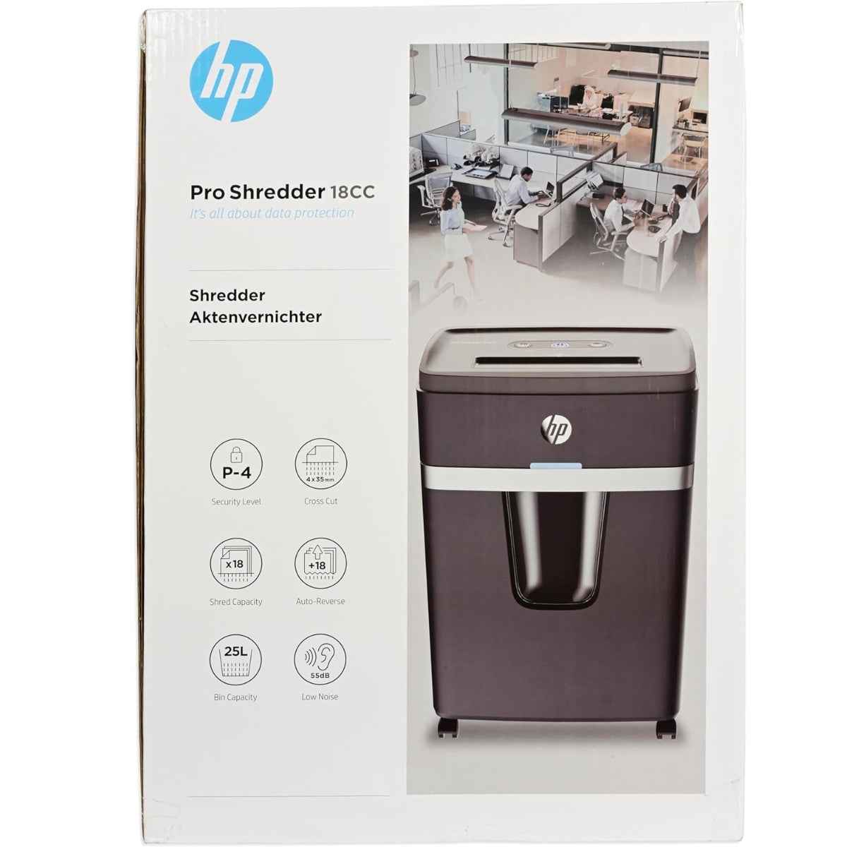 HP Pro Shredder 18CC Cross Cut Paper Shredder – 18 Sheets Capacity, P-4 Security Level, Credit Card Shredding, Auto Reverse, Large Waste Bin, Black