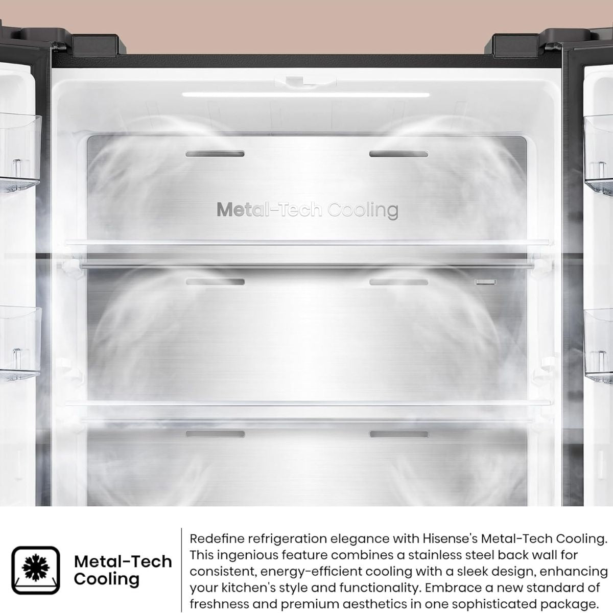 Hisense RQ5G470SBK3 Cross Door Refrigerator | 457 Litres | My Fresh Choice | Dual-Tech Cooling | Bottom Cooling System | Khaki Glass