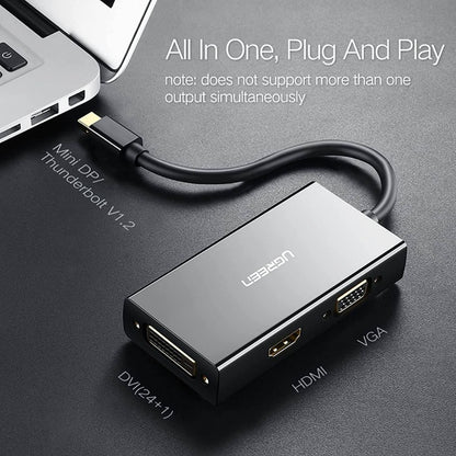 UGREEN 20418 Mini DisplayPort to HDMI, DVI &amp; VGA Adapter | 3-in-1 Mini DP Converter | 4K Support | Thunderbolt Compatible | Black