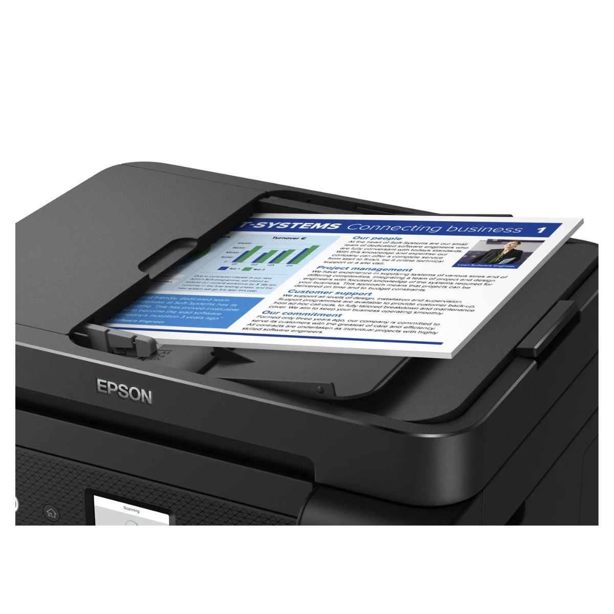 Epson EcoTank L6290 A4 Wi-Fi Duplex All-in-One Ink Jet Printer, 4800 x 1200 dpi Resolution, 15.5ipm Print Speed, 7500 Pages, LCD Screen, ADF Capability, Spill-free Ink Refilling, Black | L6290