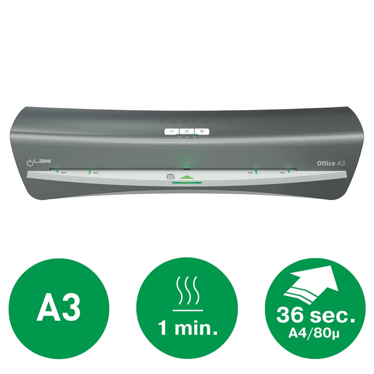Leitz iLam Office A3 Laminator – Fast Warm-Up, 80–125 Microns, High-Speed Performance, Silver/White | LE72531084
