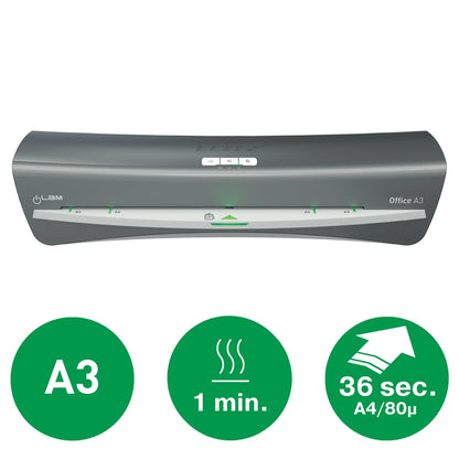 Leitz iLam Office A3 Laminator – Fast Warm-Up, 80–125 Microns, High-Speed Performance, Silver/White | LE72531084