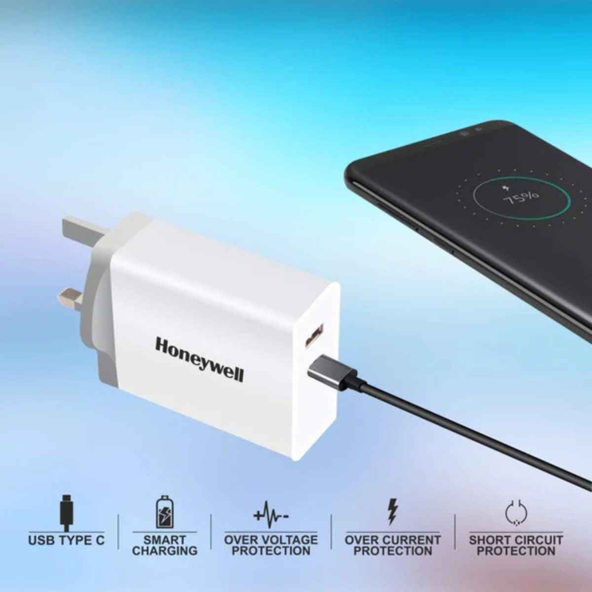 Honeywell Zest Charger PD60W, Safety Mark Certified,Type C PD 2.0 & USB-A Port, HC000016/CHG/PD/60W