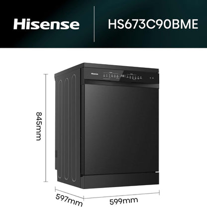 Hisense HS673C90BME Freestanding Dishwasher | 16 Place Settings | WiFi Connectivity | Smart Dry | Three-Level Wash | Inverter Technology | Premium Black