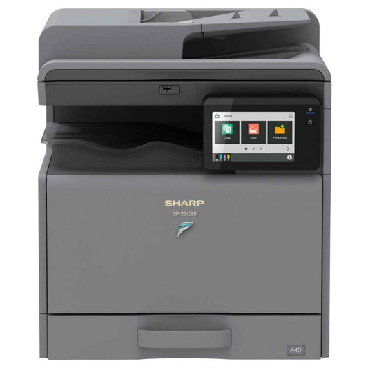 Sharp BP 22C25 A3 Colour Multifunction Printer – 25 ppm, 7″ Touch LCD delivering 25 ppm printing, 31 ppm scanning with a RSPF feeder, and high-resolution 600 dpi output