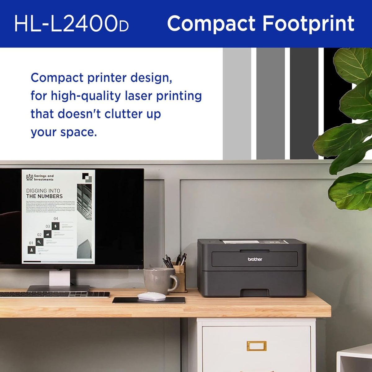 Brother HL-L2400D Compact Mono Laser Printer, Automatic Duplex Printing, Up to 30/32 ppm, USB Connectivity, Black | HL-L2400D