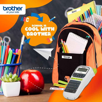 Brother PT-H110 Handheld Label Printer with Graphical Display, Up to 120mm TZe Tape, 20mm / sec Print Speed, ENG, ARB, Farsi QWERTY K/B, 3 Fonts & 250 Symbols, One-Touch Keys, ‎Black-White | PTH110