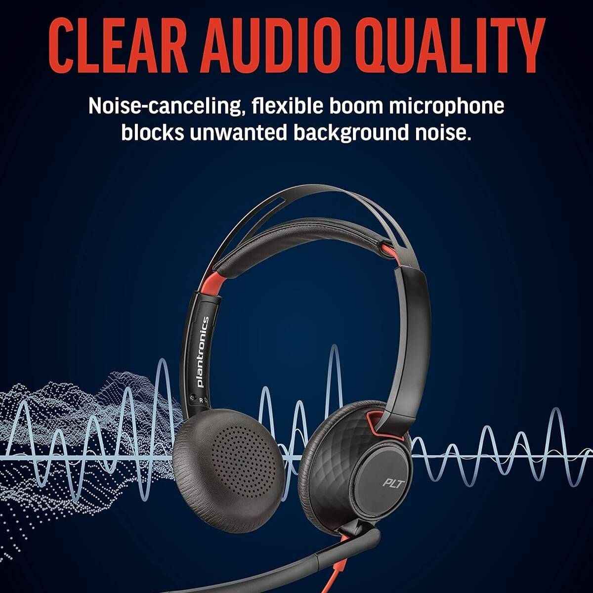 HP Poly Blackwire 5220 Stereo USB-A Headset, Dual Ear (Stereo) Computer Headset with Boom Mic - USB-A, 3.5 mm to connect to your PC, Mac, Tablet and/or Cell Phone