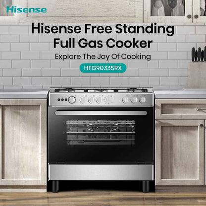 Hisense 90cm Freestanding Gas Cooker – HFG90335RX, 5 Burners & Large Oven