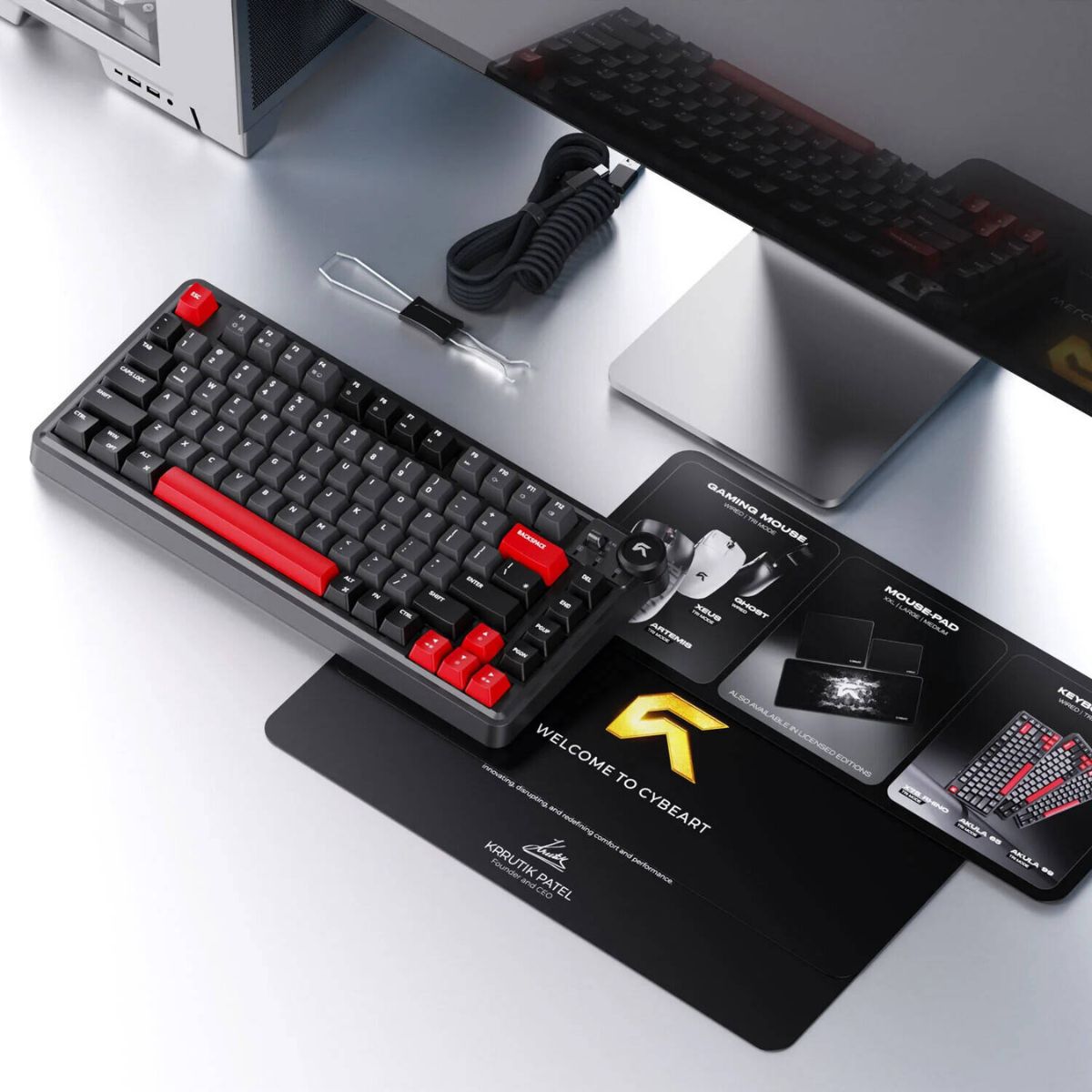 Cybeart Nighthawk 75 Signature Edition Gaming Keyboard – 75% Compact Layout, Pre-Lubed Mechanical Switches, Hot-Swappable, RGB Backlit, Tri-Mode Connectivity &amp; Multi-Function Media Knob