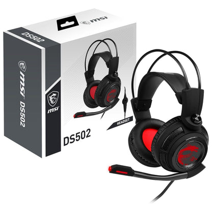MSI DS502 Enhanced Virtual 7.1 Gaming Headset | 40mm Drivers | Vibration System | LED Lighting | Adjustable Microphone | Black/Red | S37-2100911-SV1