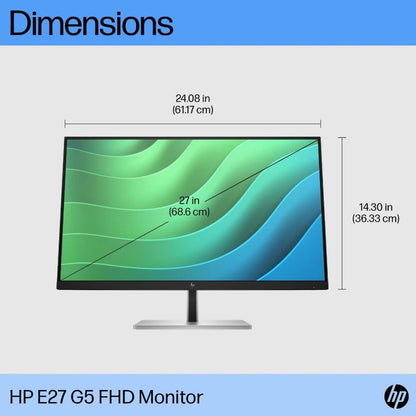 HP E27 G5 Monitor, 27" IPS Display, FHD Resolution, 75Hz Refresh Rate, 5ms (GtG) Response Time, 3-Sided Borderless Bezel, 16.7m Color Display, Black | 6N4E2AA