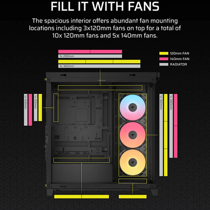 Corsair FRAME 4500X RS-R ARGB Panoramic Glass Mid-Tower PC Case, 3x RS-R ARGB Fans, 360mm Radiator Support, USB-C, Black | CC-9011314-WW