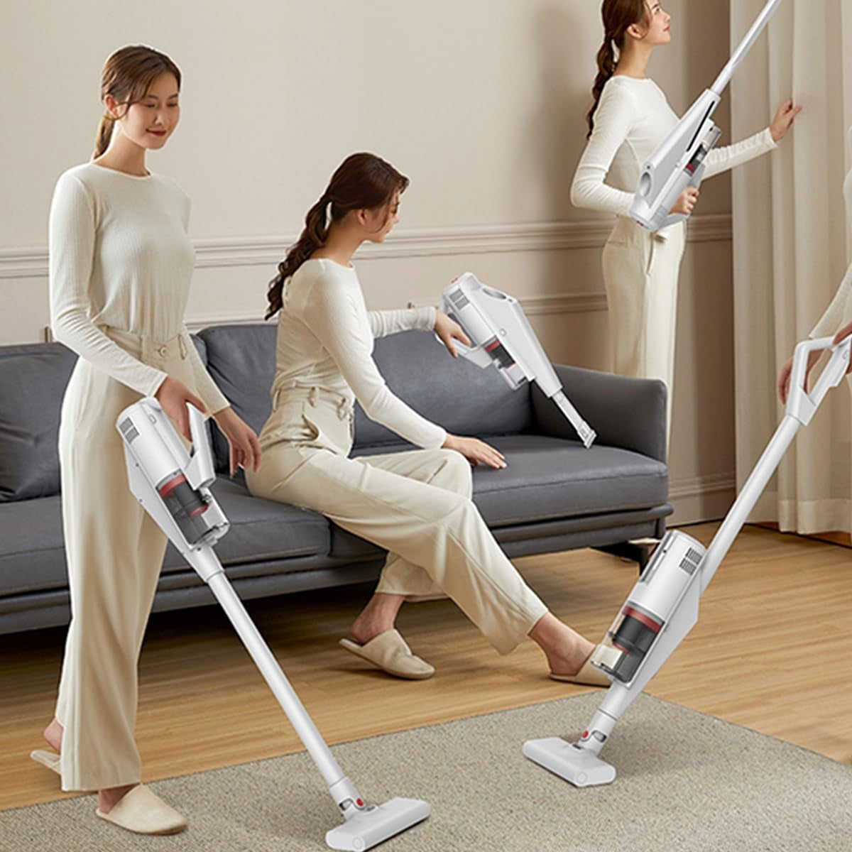 Deerma DX888 3-in-1 Portable Vacuum Cleaner, With 18000Pa Strong Suction Power, 500ml Dust Bag, Handheld Vacuum, Side Cyclone Duct System, Slim Model Structure, White