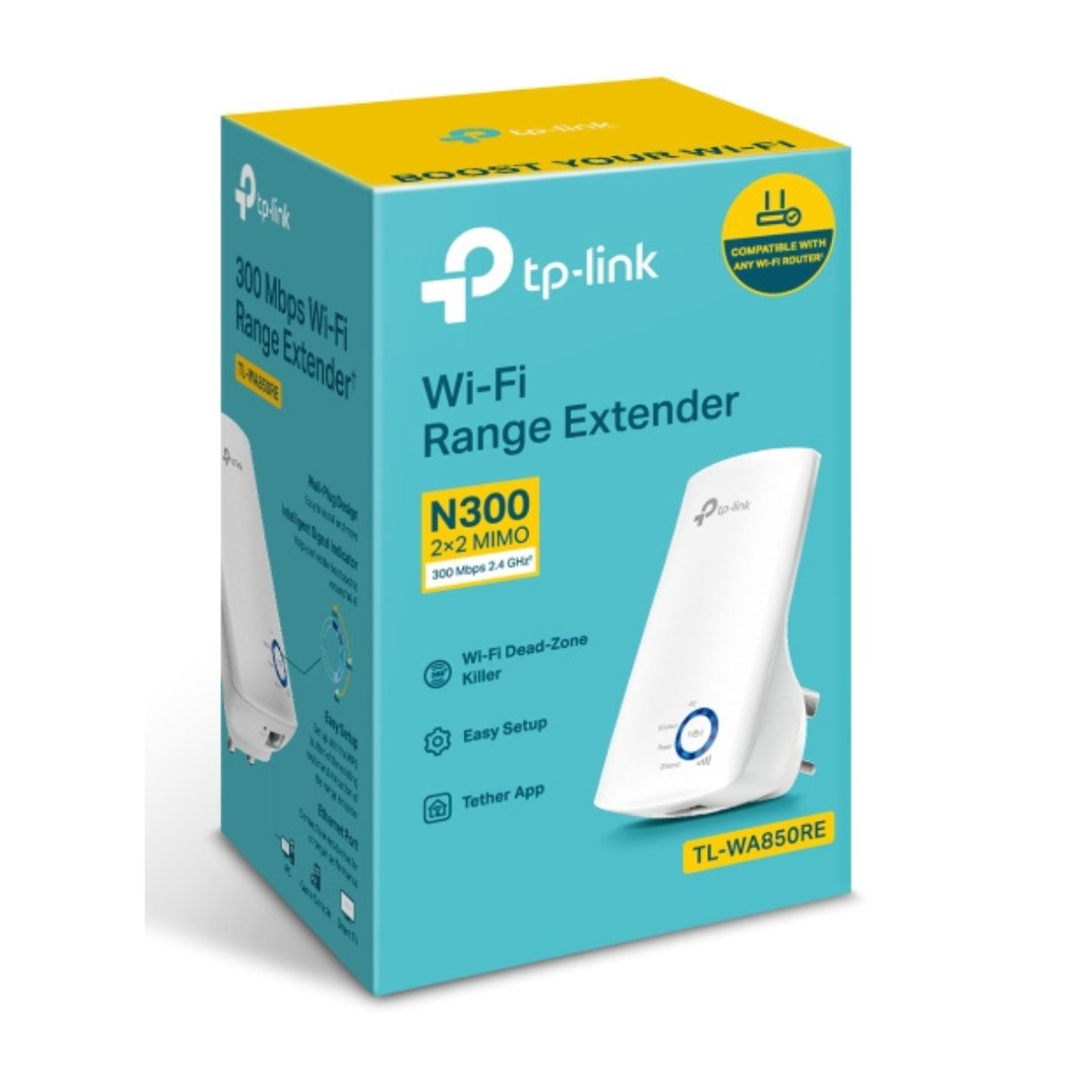 TP-Link TL-WA850RE 300Mbps Wi-Fi Range Extender | 2.4GHz Wireless Network Expansion | 300Mbps Signal Rate | Ethernet Port | UK Plug | White