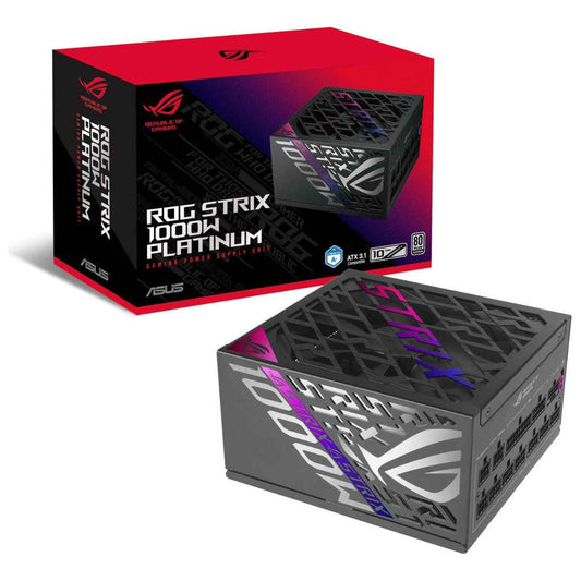 Asus ROG Strix 1000W Fully Modular Power Supply, 80 PLUS Platinum Efficiency, Active PFC, GaN MOSFET, ATX 3.1 Compatible, Cybernetic Lambda A+, Dual Ball Fan bearings, Black