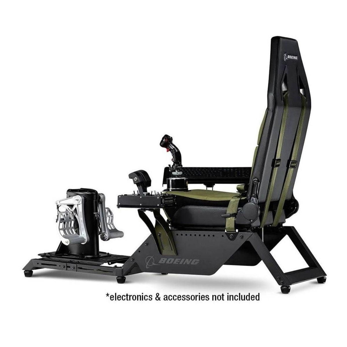 Next Level Racing Flight Simulator Boeing Military Edition | Dedicated Flight Cockpit | Wide Adjustments | Green Canvas Seat | Black/Green | NLR-S028
