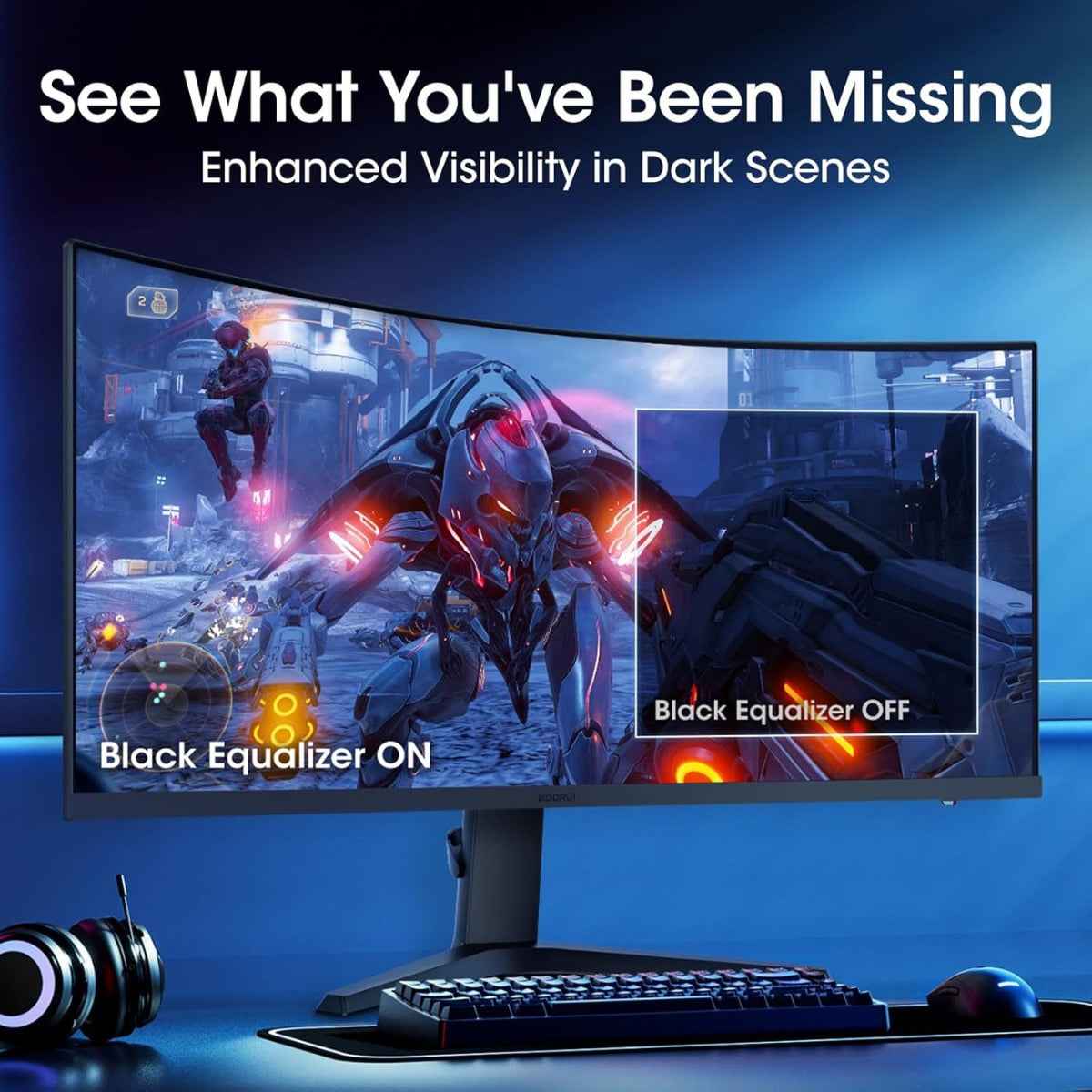 Koorui 34E6UC 34" VA WQHD Curved VA Gaming Monitor, 165Hz Refresh Rate, 21 9 Aspect Ratio, 1ms Refresh Rate, FreeSync/G-Sync Technology, VESA Compatible, Black | 34E6UC