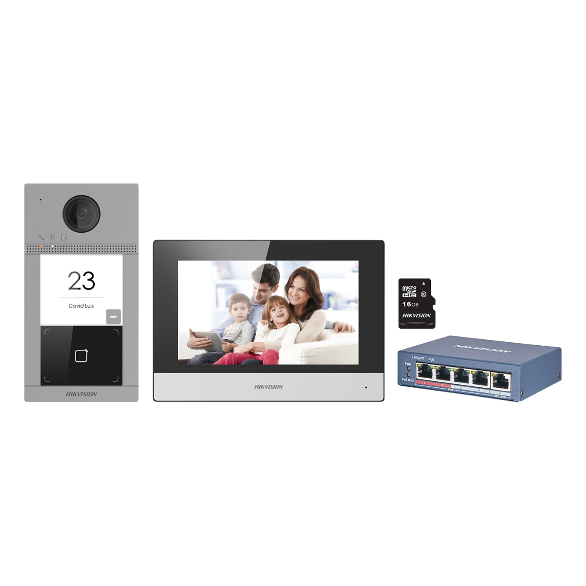 Hikvision DS-KIS604-P(C) IP Video Intercom Kit, Standard PoE, Noise Suppression & Echo Cancellation, WiFi & Ethernet, Config Remotely Via Web, TF Card Storage, 2-Way Audio Communication, Gray