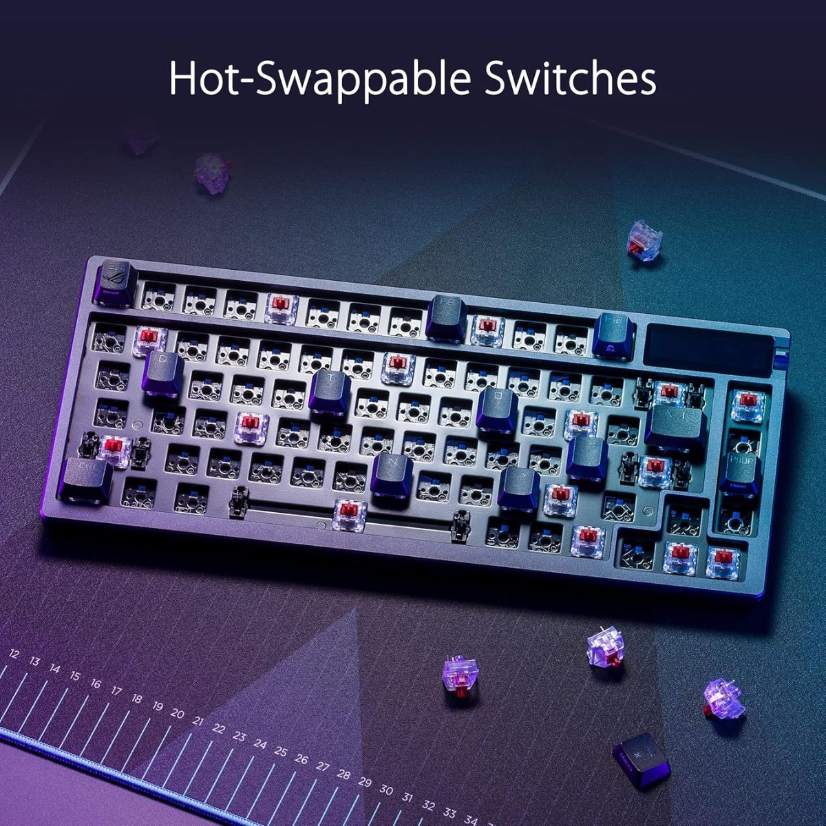Asus ROG Azoth 75 DIY Custom RGB Gaming Keyboard – Black & White, 75%, OLED Display, Tri-Mode Connection, Hot-Swappable, ROG NX Switches