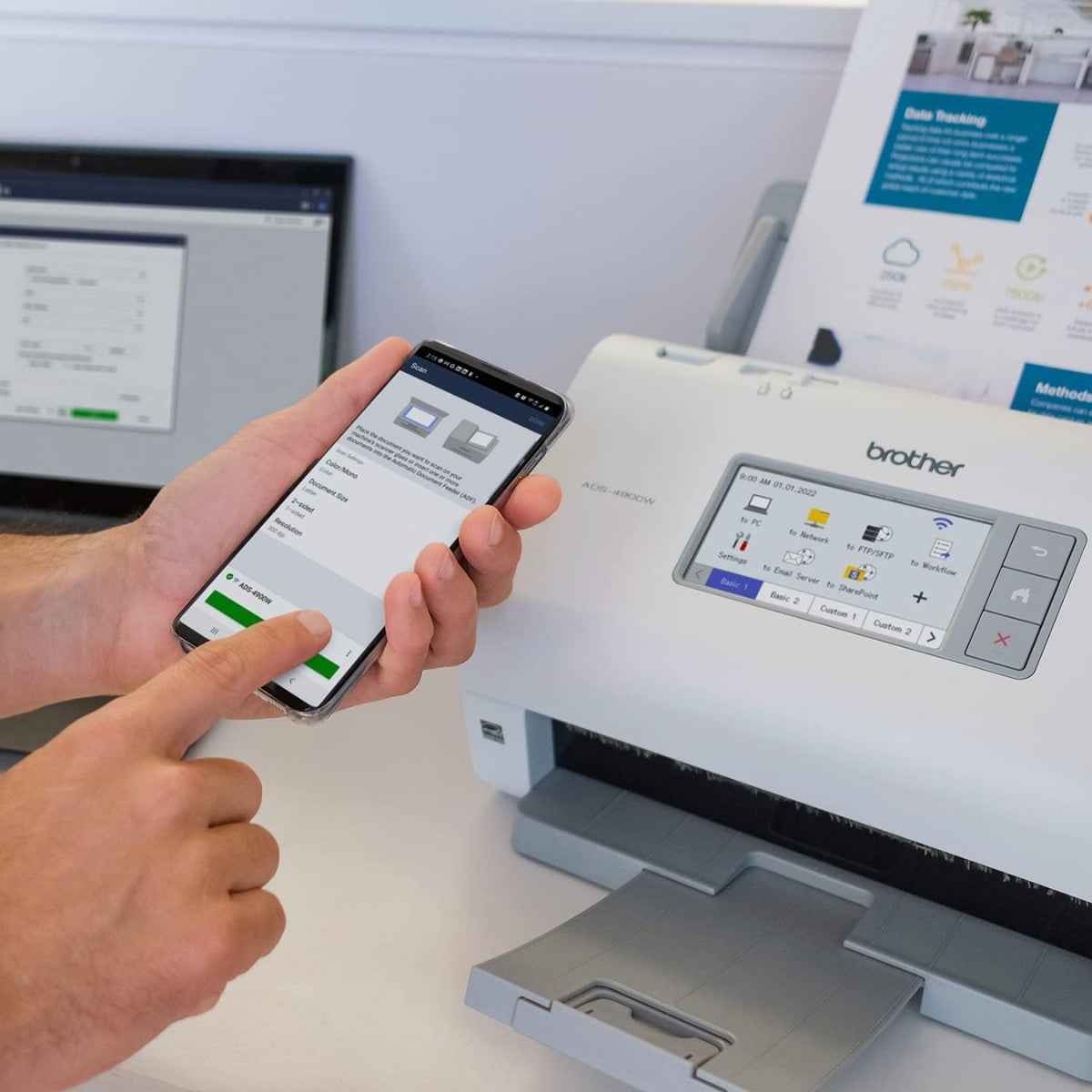 Brother ADS-4900W Professional Desktop Document Scanner, 60ppm Scanning Speed, Up to1200x1200 DPI Resolution, 4.2" Touchscreen, Auto Doc Feeder, USB 3.0, Wi-Fi & Network | 5WDE0A00173