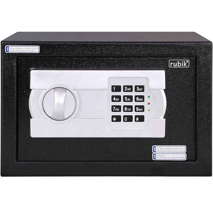 Rubik Small Safe Box with Digital Keypad & Key Lock – 20x31x20cm, Black, White