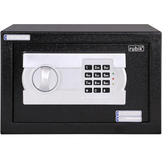 Rubik Small Safe Box with Digital Keypad & Key Lock – 20x31x20cm, Black, White