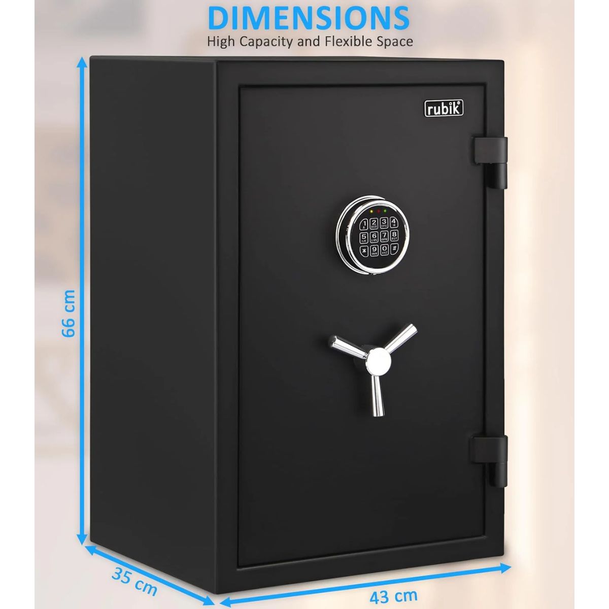 Rubik Fireproof Safe Box with Digital Keypad and Key Lock, 66x43x35cm, Black | RBFP66