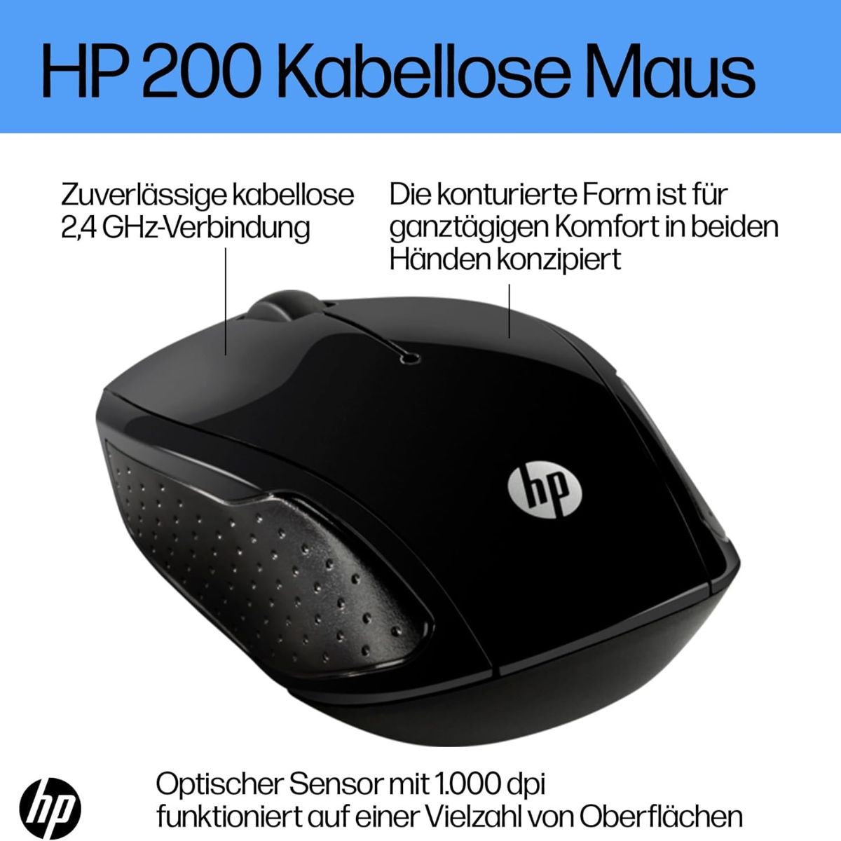 HP 200 Wireless Mouse | 1,000 DPI Optical Sensor | 2.4GHz Wireless Connectivity | Black | X6W31AA