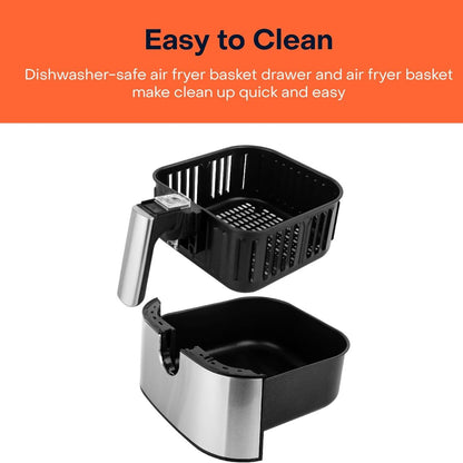 Nutricook Air Fryer 2, 1500 Watts, Digital Control Panel Display, 10 Preset Programs With Built-In Preheat Function, 3.6 Liters, BrUSh Stainless Steel/Black