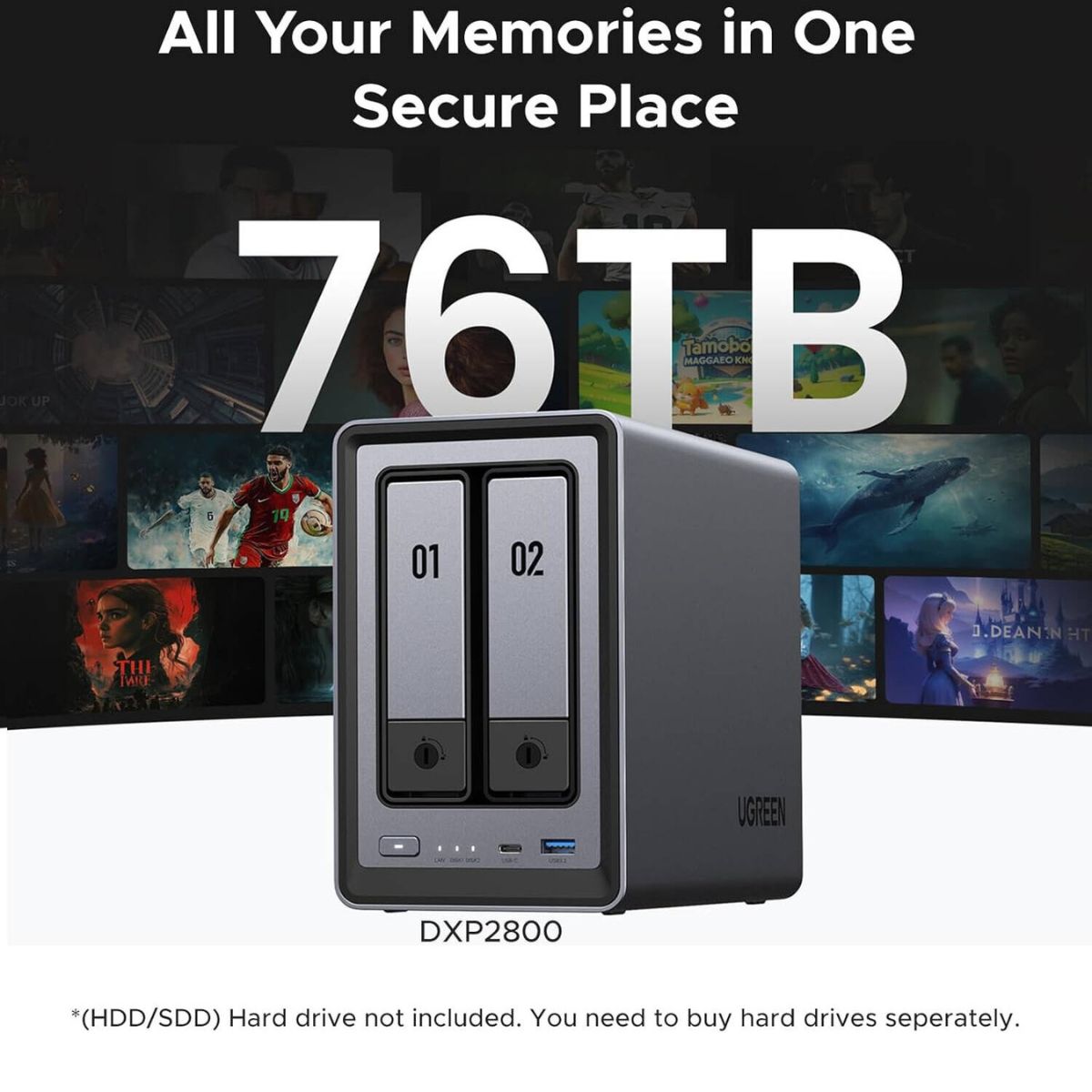 UGREEN NASync DXP2800 2-Bay Desktop NAS – Intel N100, 76TB Storage, 4K HDMI (Diskless)