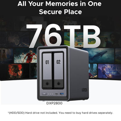 UGREEN NASync DXP2800 2-Bay Desktop NAS – Intel N100, 76TB Storage, 4K HDMI (Diskless)