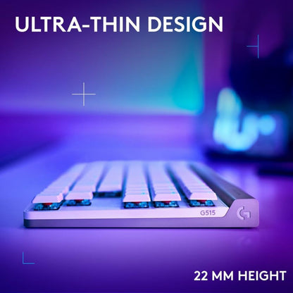 Logitech G515 LIGHTSPEED TKL Gaming Mechanical Keyboard – White & Black, Low Profile, GL Switches, RGB, Wireless/BT/Wired
