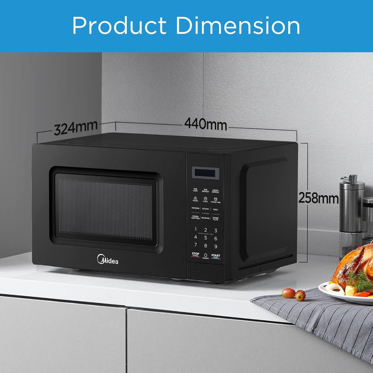 Midea Solo Microwave 20L Digital – EM721BK, 700W, LED Display, Black