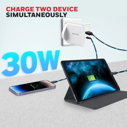 Honeywell Zest Charger PD30W, with Type C PD 3,0, Ultra-Fast Charging Compatible with iPhone, iPad, Samsung, Smartphones, Tablets, Power banks, Smart Watch, etc-White | HC000028/CHG/PD/WHT/30W/UK