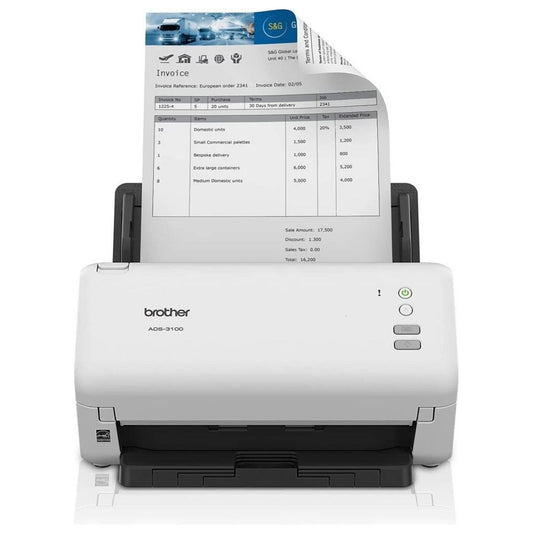 Brother ADS-3100 High-Speed Desktop Color Scanner, 600x600 dpi Optical Scan Resolution, 40ppm Simplex / 80ipm Duplex Scanning, 60-Page ADF, Image/Text Optimization, USB 3.0, White | 5WDE0100173