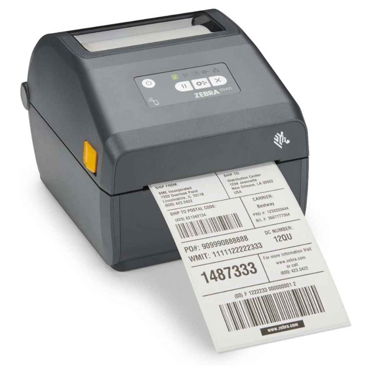 Zebra ZD421t Barcode Printer, 8 dots/mm (203 dpi), 4.4" Max Media Width, 152mm/s Print Speed, 256GB RAM + 512GB ROM, USB, USB Host, Bluetooth (BLE), Ethernet Interface, Black | ZD4A042-30EE00EZ