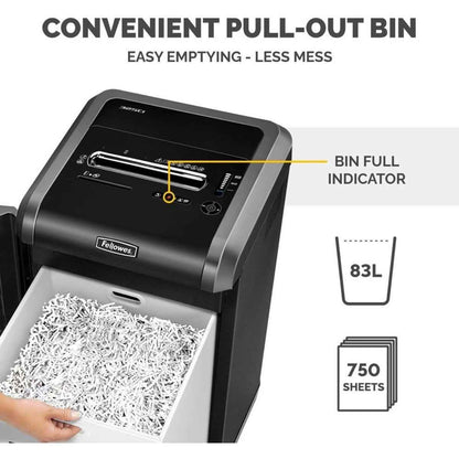 Fellowes Powershred 325ci Cross-Cut Shredder, 83L Bin Capacity, 4x38mm Cross-Cut, P-4 Security Level, Shreds Up to 24-Sheets, SiltenShred & Patented SafeSense Technology, Black