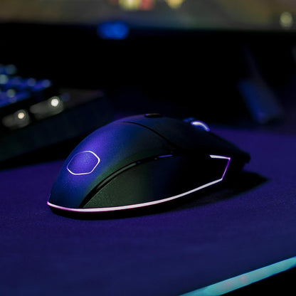 Cooler Master Gaming Mouse, OMRON Switch, PixArt PAW 3335 Mouse Sensor, Triple Connectivity, Customizable RGB Lighting, Gold-Plated Detachable Connector, 800mAh Battery, Black