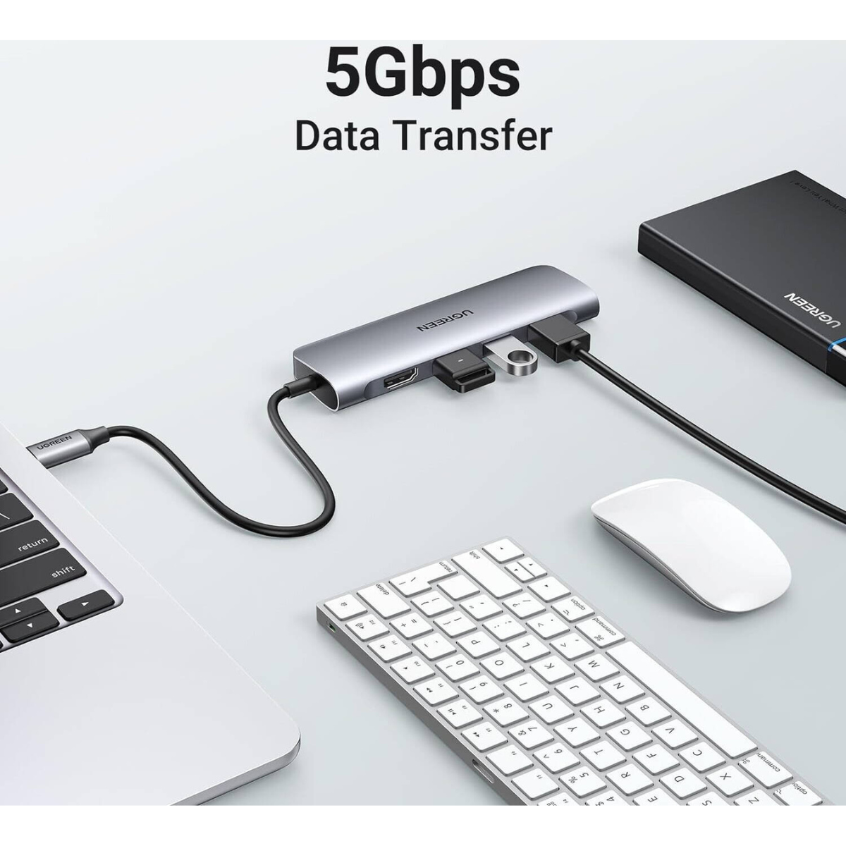 UGREEN CM511 6-in-1 USB Type-C Multifunction Hub | USB 3.2 Gen 1 | 5Gbps | 4K @ 30Hz | 104MB/s | Gray | 20956
