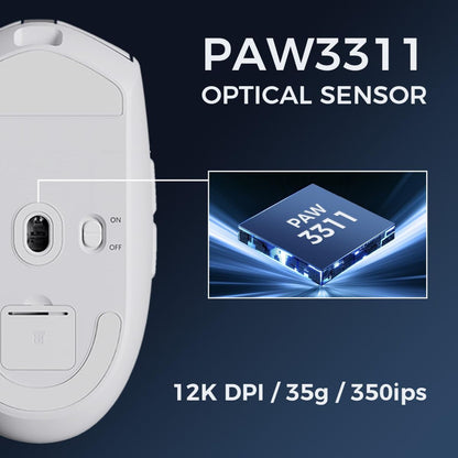 MCHOSE G3 Wireless Gaming Mouse | PAW3311 Sensor | 12,000 DPI | Tri-Mode Connection | 1K Polling Rate | 64g Lightweight Design | 170H Battery | White | MC-G3V2-4