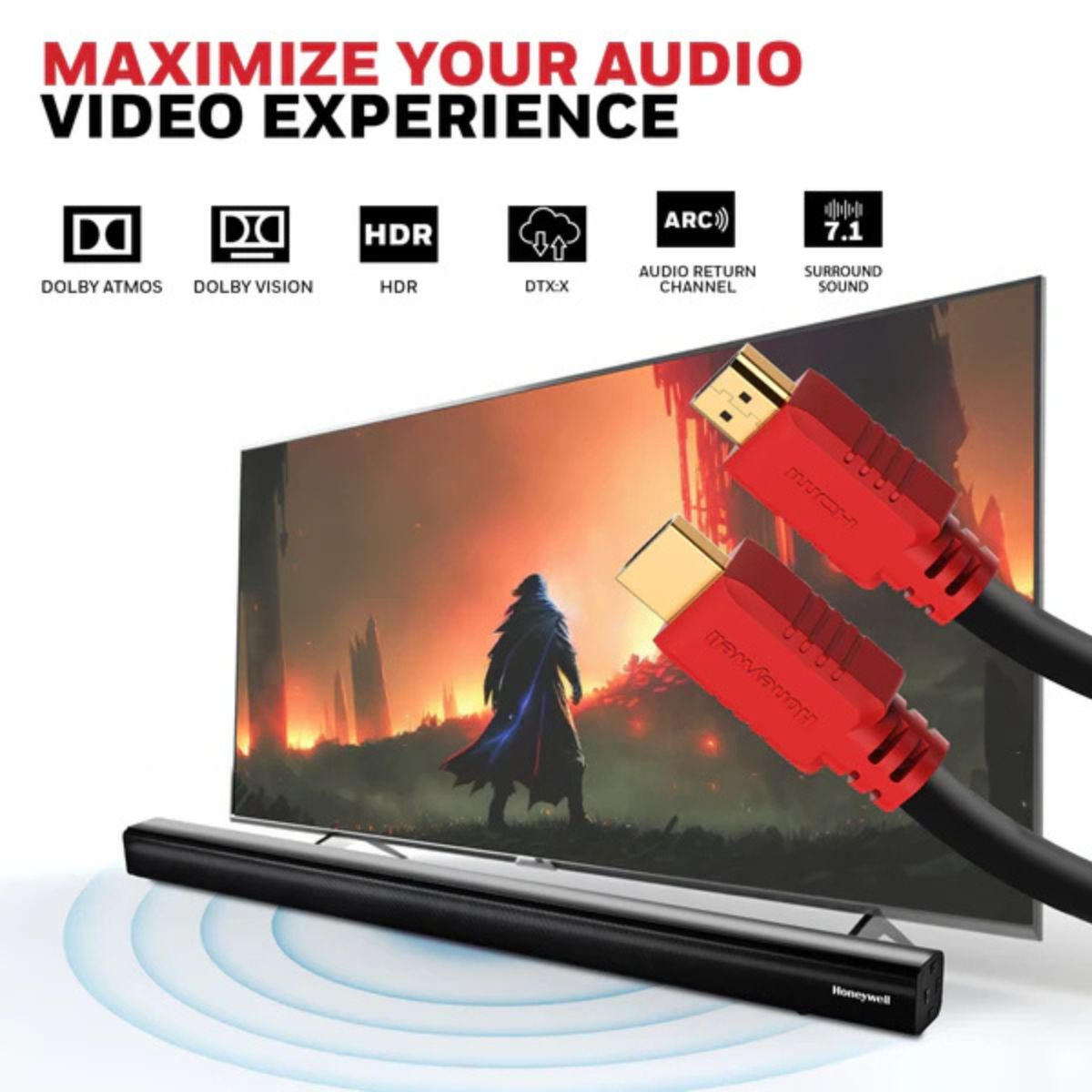 Honeywell High-Speed HDMI v1.4 Cable with Ethernet, 3 Mtr (9.84 ft), 10.2GBPS,Supports 3D/4Kx2K Ultra HD Resolution, for All HDMI- Enabled Devices