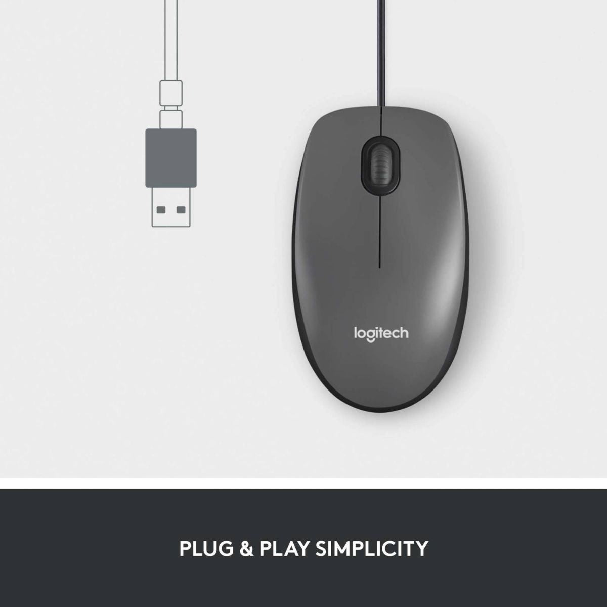 Logitech M100 Wired USB Mouse | Smooth Cursor Control | Plug & Play | No Software Setup |  Black, White | 910-005003,  910-001603 / 910-006764