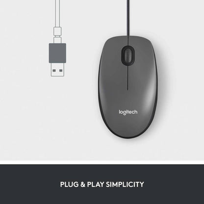 Logitech M100 Wired USB Mouse | Smooth Cursor Control | Plug & Play | No Software Setup |  Black, White | 910-005003,  910-001603 / 910-006764